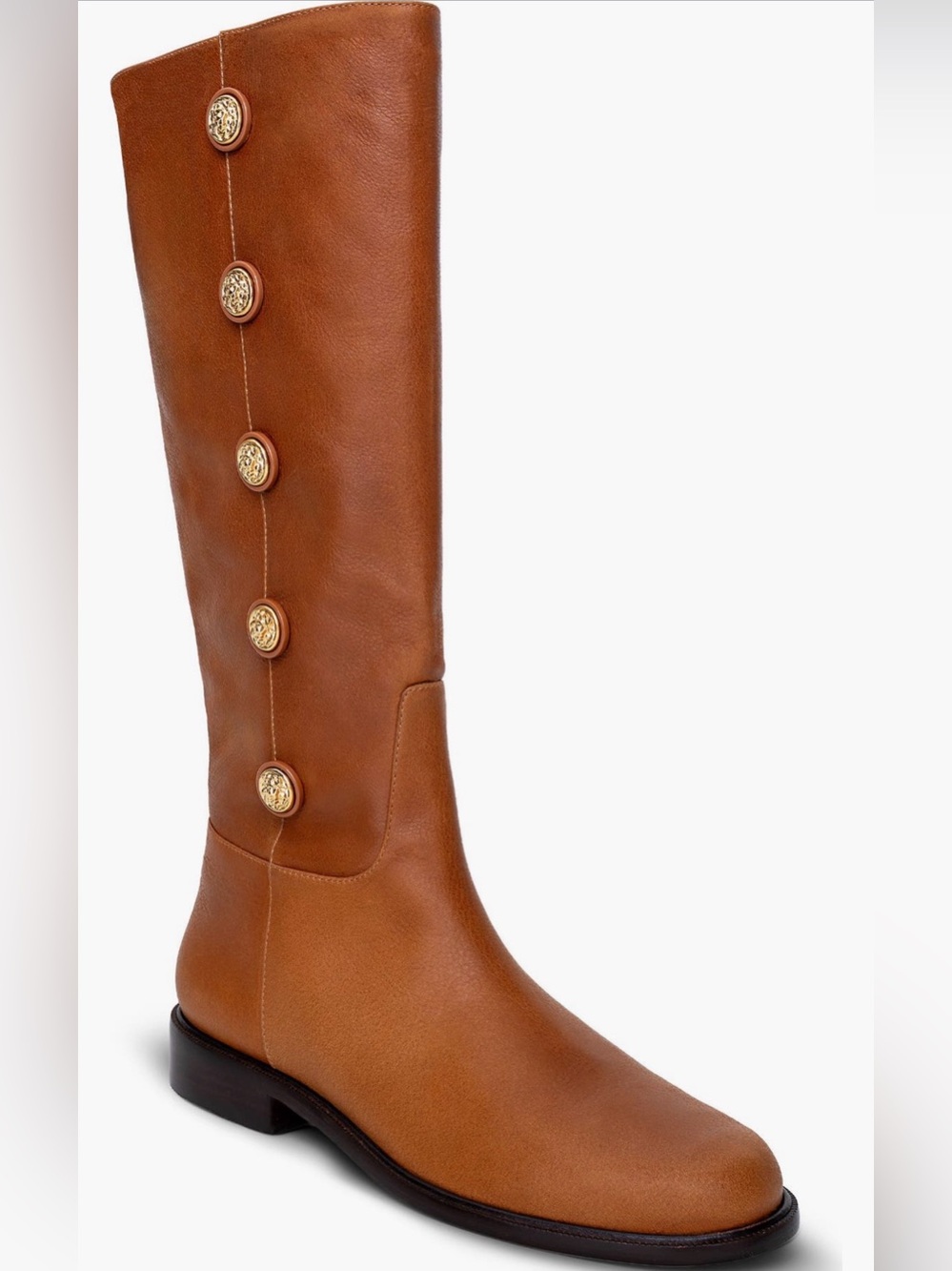 L'AGENCE Tall Button-Accent Leather Over-the-Knee Boot - Cognac Brown